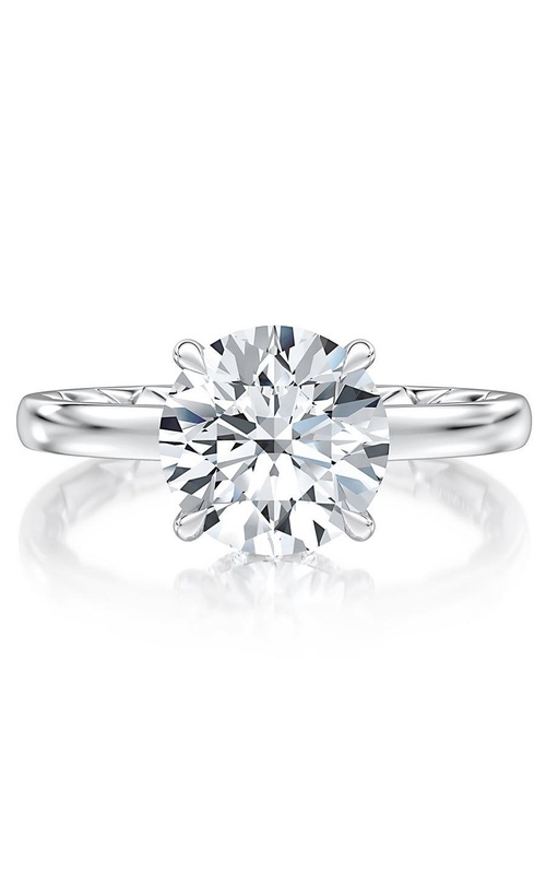 A. Jaffe Quilted Round Polished Solitaire Engagement Ring with Pave Diamond Collar