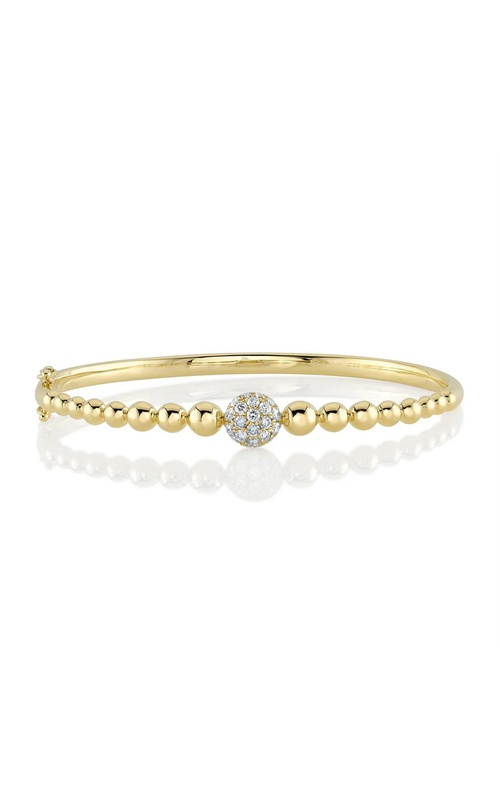 Shy Creation 14K Yellow Gold Pav? Diamond & Polished Bead Circle Bangle with Double Safety Clasp (0.49cttw)