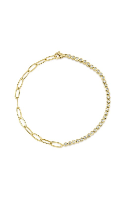 Shy Creation 14K Yellow Gold 7 Paperclip Link Bracelet with 33 Bezel-Set Round Diamonds (0.31cttw)
