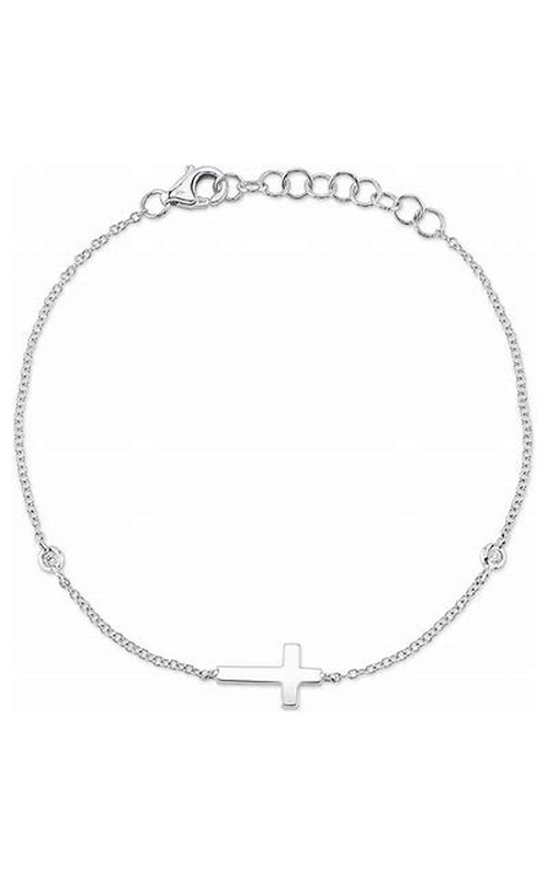 Shy Creation 14K White Gold Adjustable Cable Link Bracelet with Cross Station & Two BezelSet Diamonds (0.03cttw, 6?7)