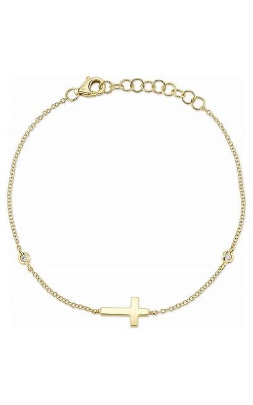 Shy Creation 14K Yellow Gold Cross Chain Link Bracelet with Two BezelSet Diamond Accents (0.03cttw, 7)