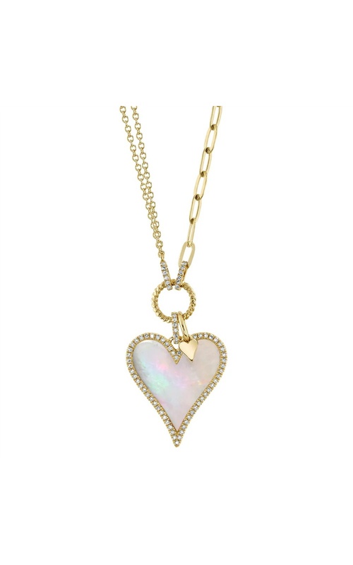 Shy Creation 14K Yellow Gold MotherofPearl & Diamond Heart Pendant on Paperclip + Cable Link Necklace (18, 2.07cttw MOP / 0.20cttw Diamond)