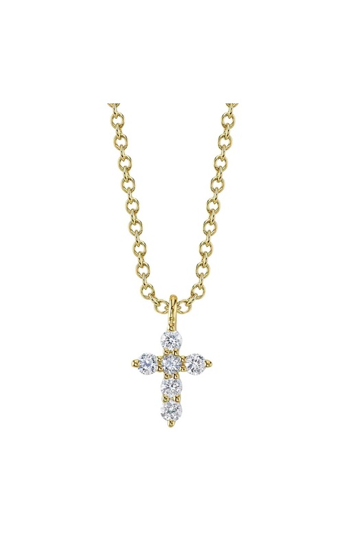 Shy Creation 14K Yellow Gold ProngSet Round Diamond Cross Pendant Necklace (0.10cttw, Adjustable Chain)
