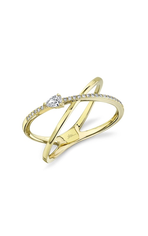 Shy Creation 14K Yellow Gold Pear & Pav Diamond X Design Ring (0.15cttw, Size 7)