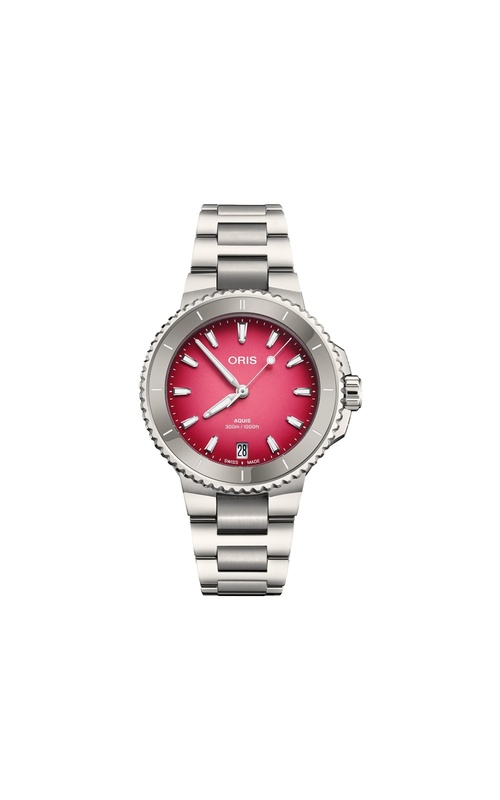 Oris Aquis Date 41.5mm Red Dial White Ceramic Bezel Stainless Steel Bracelet