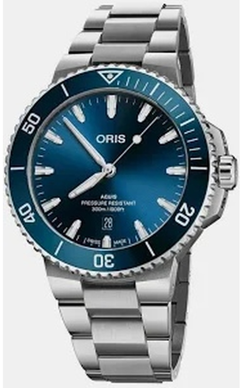 Oris Aquis Date 43.5mm Blue Dial White Ceramic Bezel Stainless Steel Bracelet