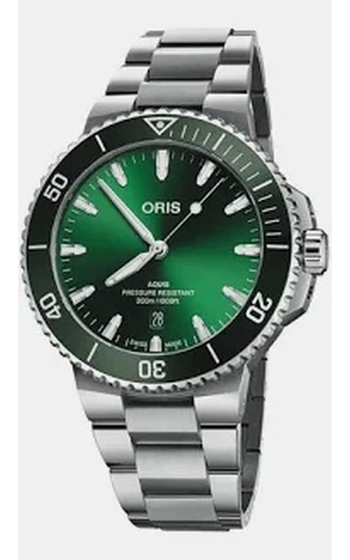Oris Aquis Date 43.5mm Green Dial White Ceramic Bezel Stainless Steel Bracelet