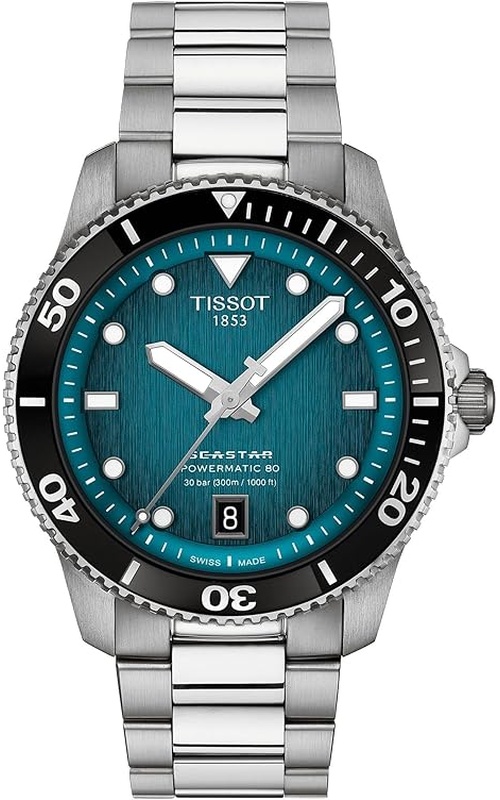 Tissot Seastar 1000 Powermatic 80 Automatic 40mm Turquoise-Black Dial Black Bezel Stainless Steel Watch