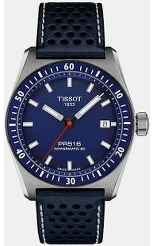 Tissot PR516 Powermatic 80 Blue Dial Stainless Steel Case Blue Leather Strap