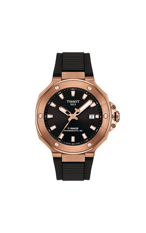 Tissot T-Race Powermatic 80 Black Dial Rose Gold Bezel Rubber Strap