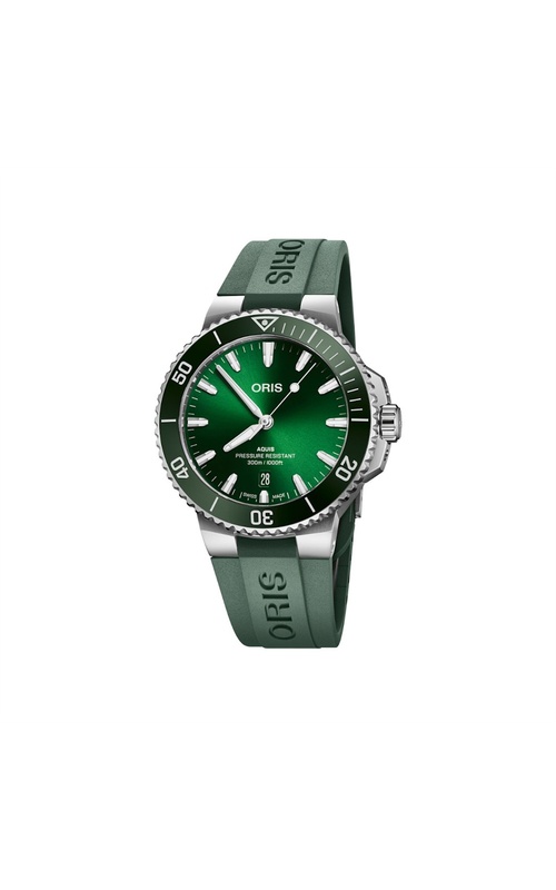 Oris Aquis Date 41.50mm Featuring A Green Dial and Caoutchouc Green strap