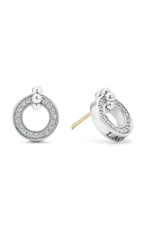 Lagos Caviar Spark Collection Pave Diamond Circle and Caviar Bead Earrings