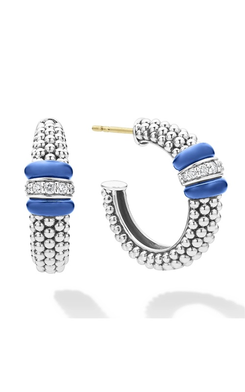 Lagos Blue Caviar Ultramarine Ceramic and Diamond Caviar Bead Hoop Earrings