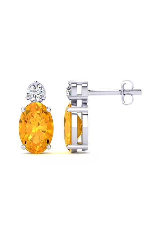 Birthstone Collection Round Diamond and Oval Citrine Drop Earrings