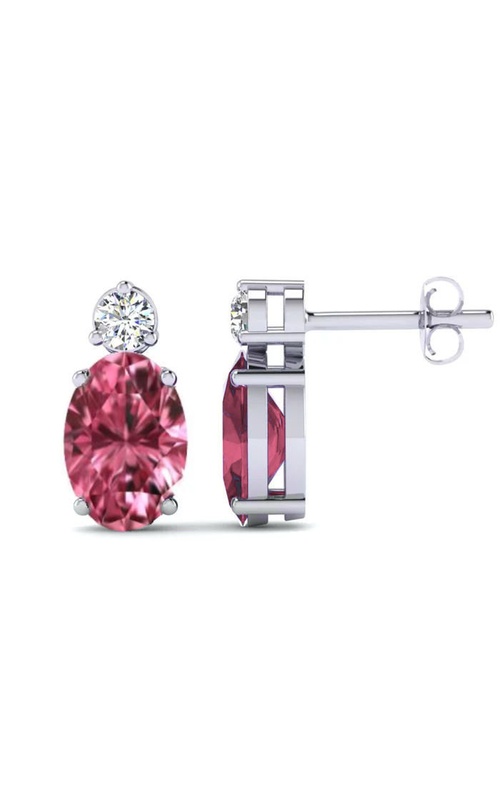 Birthstone Collection Round Diamond and Oval Pink Tourmaline Drop Earrings
