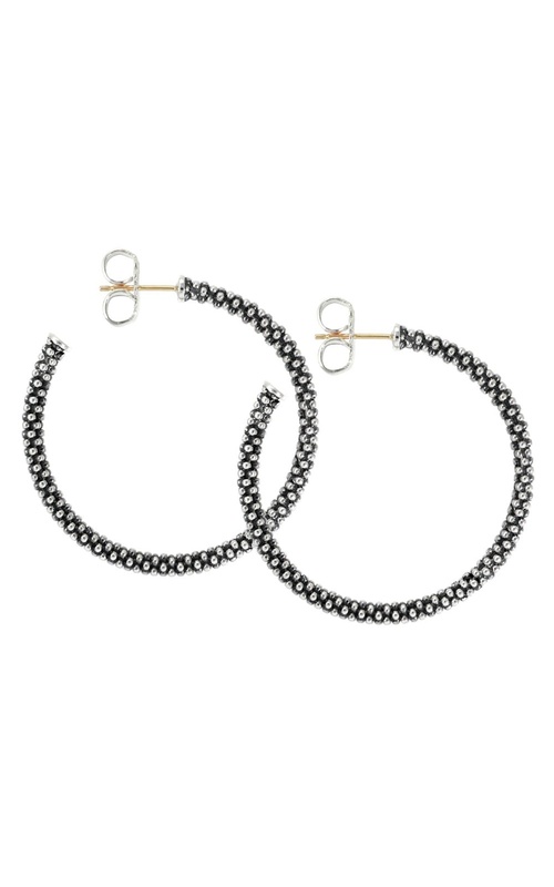 Lagos Signature Caviar Collection 28mm Thin Beaded Hoop Earrings with Friction Posts