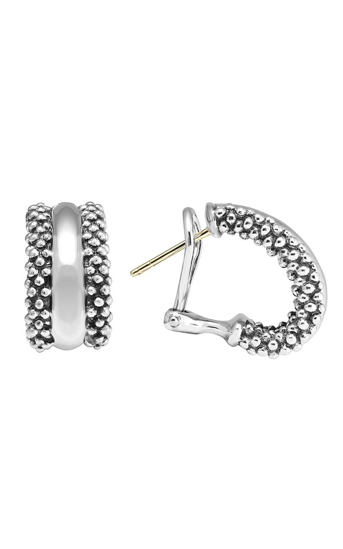Lagos Signature Caviar Collection Half Hoop Beaded Omage Clip Earrings with Polished Center Stripe