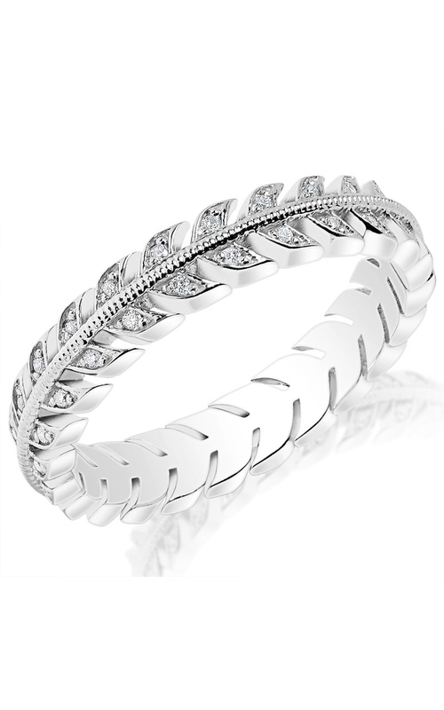 Round Diamond Leaf Chevron Style Eternity Band with Milgrain