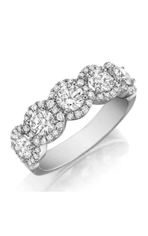 5 Stone Round prong Set Diamond Band with Pave Diamond Halo