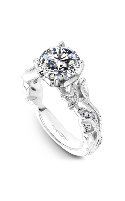 Noam Carver Vintage Floral Pave Set Round Diamond Engagement Ring