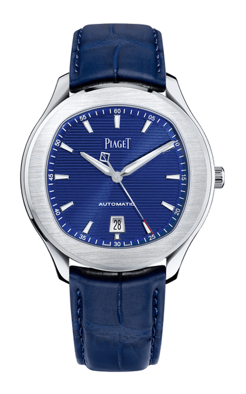 Piaget  Stainless Steel 42 Blue Dial Alligator Strap