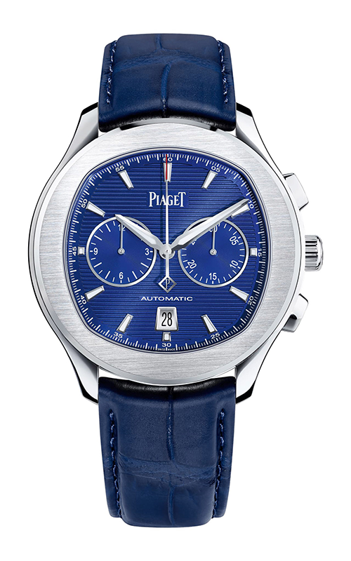 Piaget  Stainless Steel 42 Blue Dial Alligator Strap
