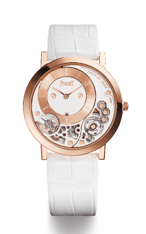 Piaget  18k Rose Gold 38 White Skeleton Dial Alligator Strap
