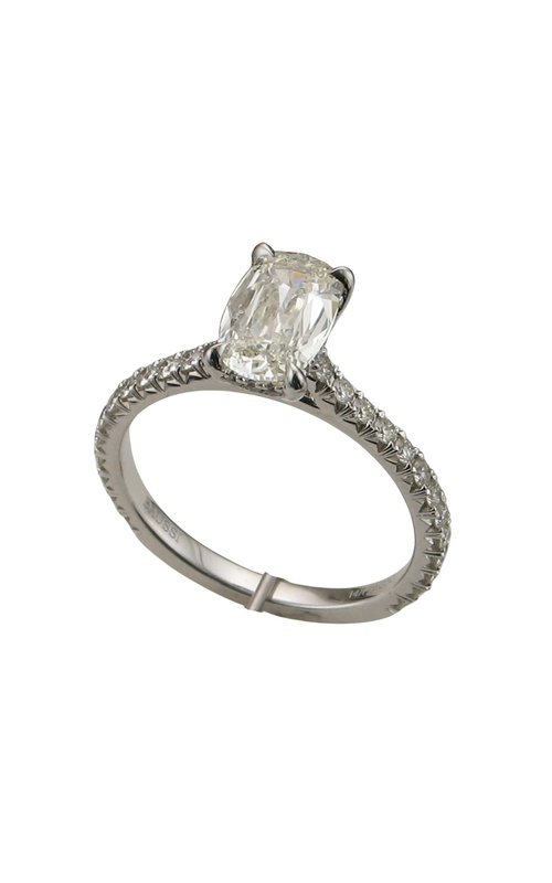 14K White Gold Sidestone Hidden Halo Engagement Ring