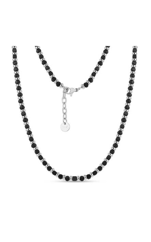 MATTE & POLISHED BEADED NECKLACE - BLACK