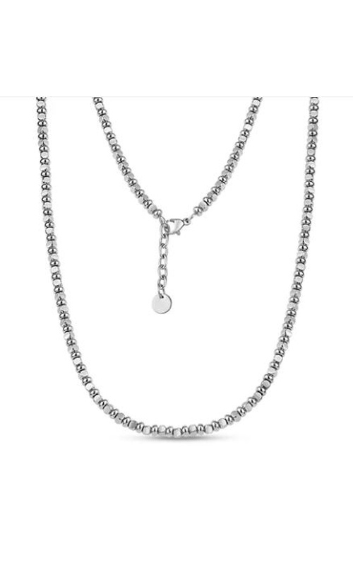 MATTE & POLISHED BEADED NECKLACE - SILVER