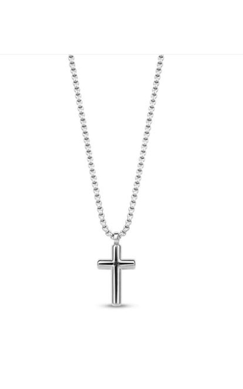 BLACK STONE ROUNDED CROSS PENDANT 20-SILVER
