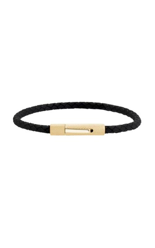 GOLD STEEL BLACK LEATHER BRACELET 4MM 7