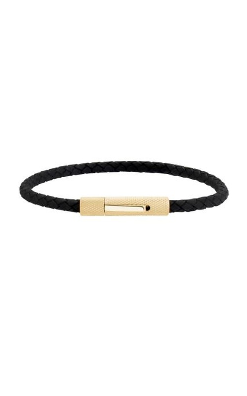 GOLD STEEL BLACK LEATHER BRACELET 4MM 8