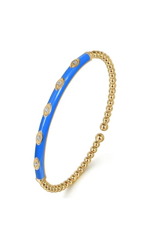 DIAMOND AND BLUE ENAMEL BAR STATION BANGLE BRACELET