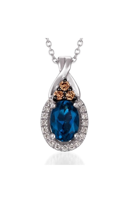 LE VIAN DEEP SEA BLUE TOPAZ AND DIAMOND OVAL HALO DROP PENDANT