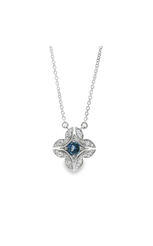 YOGO SAPPHIRE AND DIAMOND CLOVER HALO STATION NECKLACE YOGO SAPPHIRE AND DIAMOND CLOVER HALO STATION NECKLACE