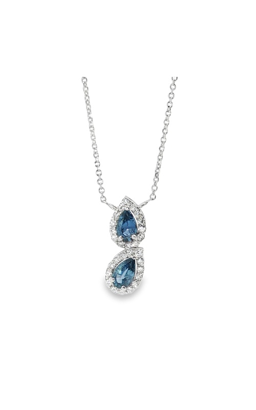 YOGO SAPPHIRE AND DIAMOND DOUBLE HALO DROP STATION NECKLACE YOGO SAPPHIRE AND DIAMOND DOUBLE HALO DROP STATION NECKLACE
