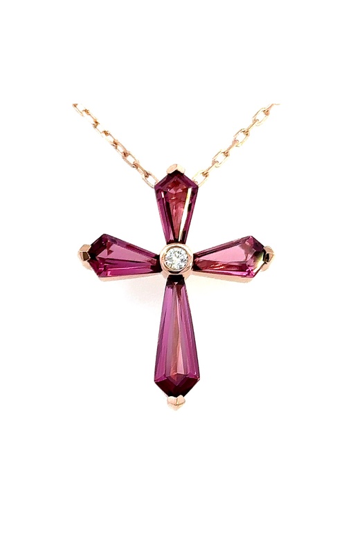 CHARLES KRYPELL GARNET AND DIAMOND CROSS PENDANT
