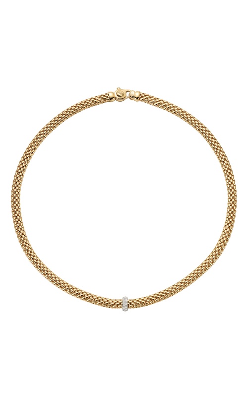 FOPE MESH NECKLACE WITH PAVE DIAMOND RONDEL