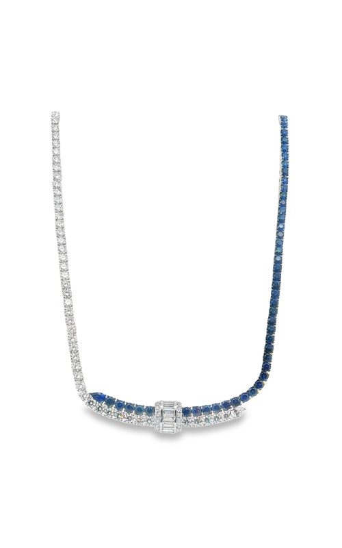 CHARLES KRYPELL DIAMOND AND BLUE SAPPHIRE TENNIS NECKLACE