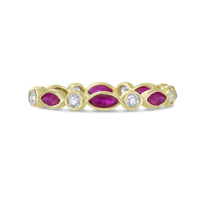 Marquis Ruby and Round Diamond Bezel Set Band