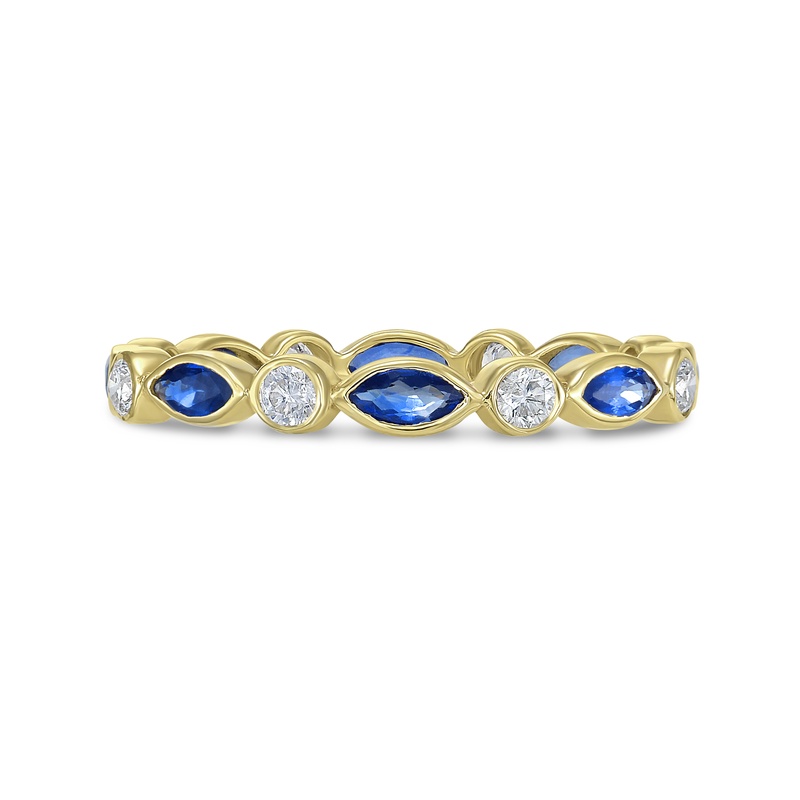 Marquis Blue Sapphire and Round Diamond Bezel Set Band