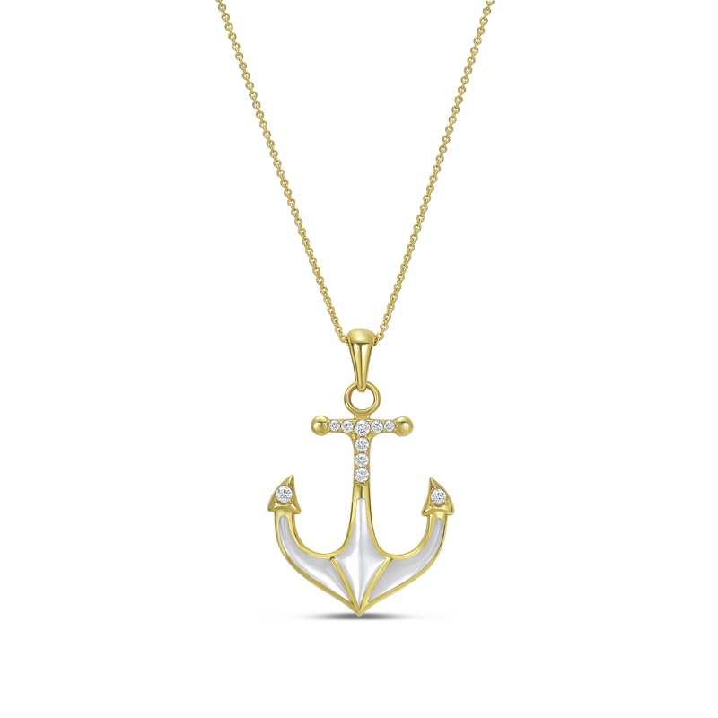 White Mother Of Pearl Anchor Pendant