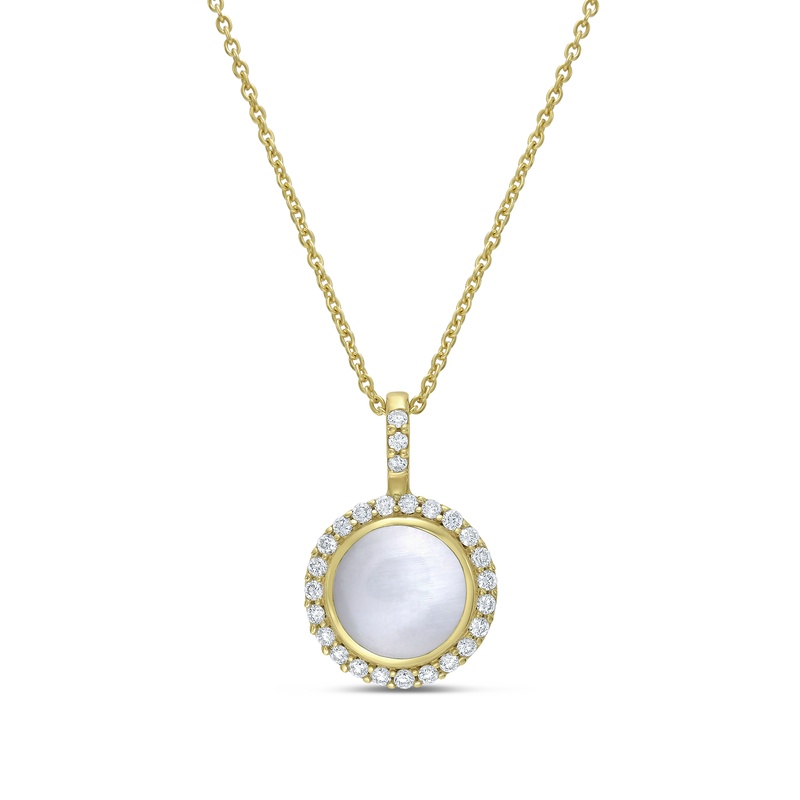 Round White Mother Of Pearl and Diamond Pendant