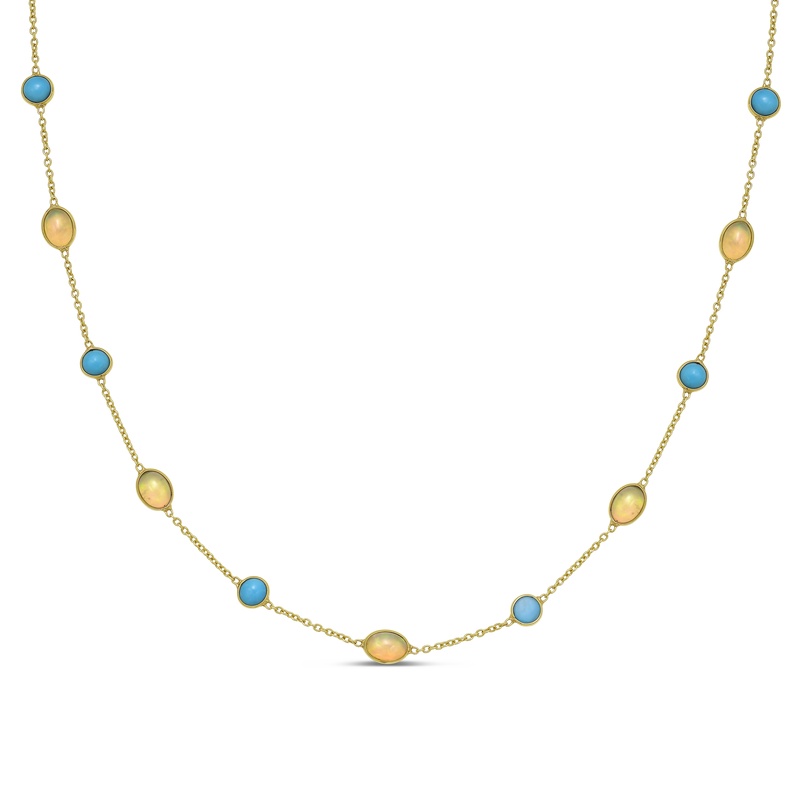 Alternating Turquoise and Opal station necklace