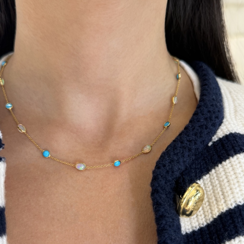 Alternating Turquoise and Opal station necklace