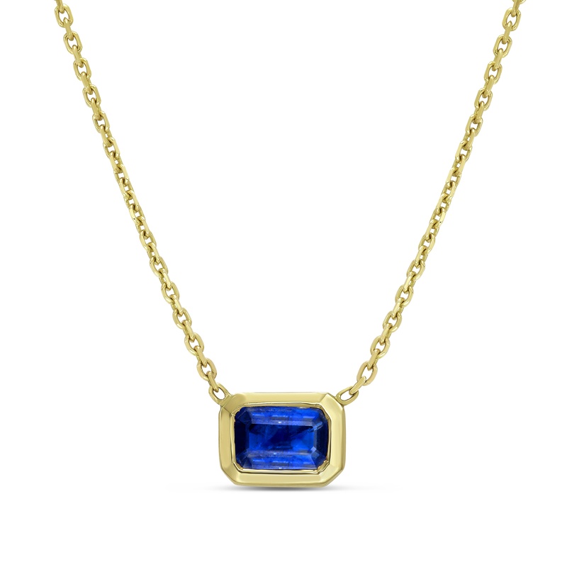 Bezel Set Blue Sapphire Emerald Cut Pendant