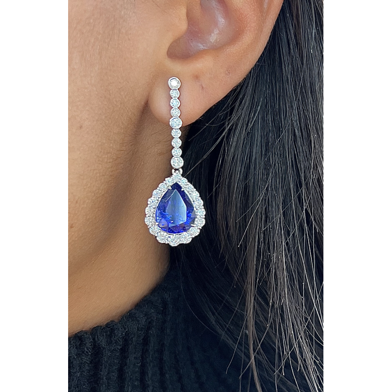 Pear Shape Tanzanite Diamond Drop Earrings