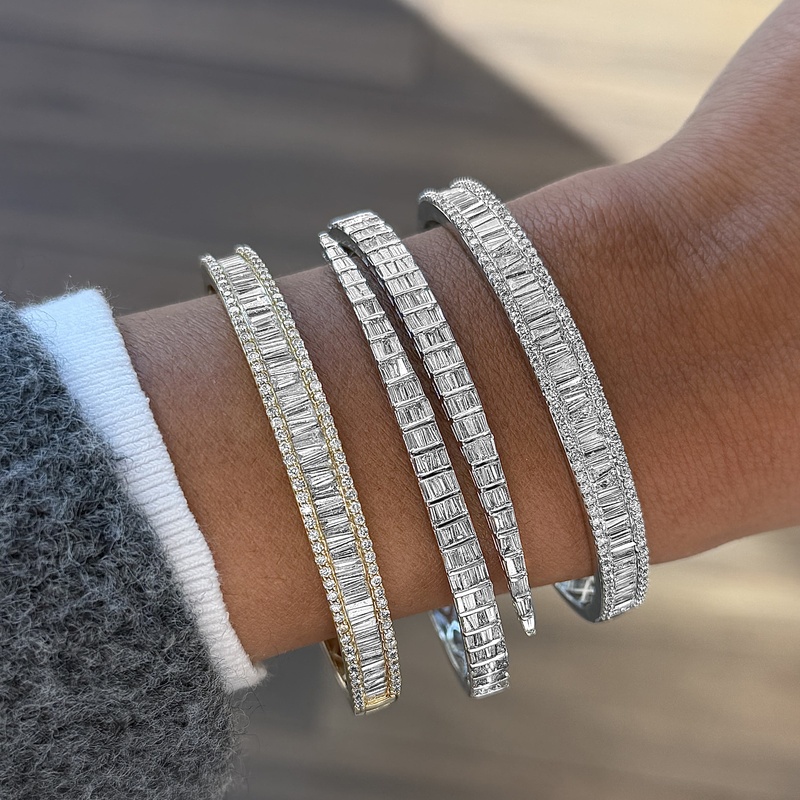 Channel Set Baguette & Round Diamond Bangle