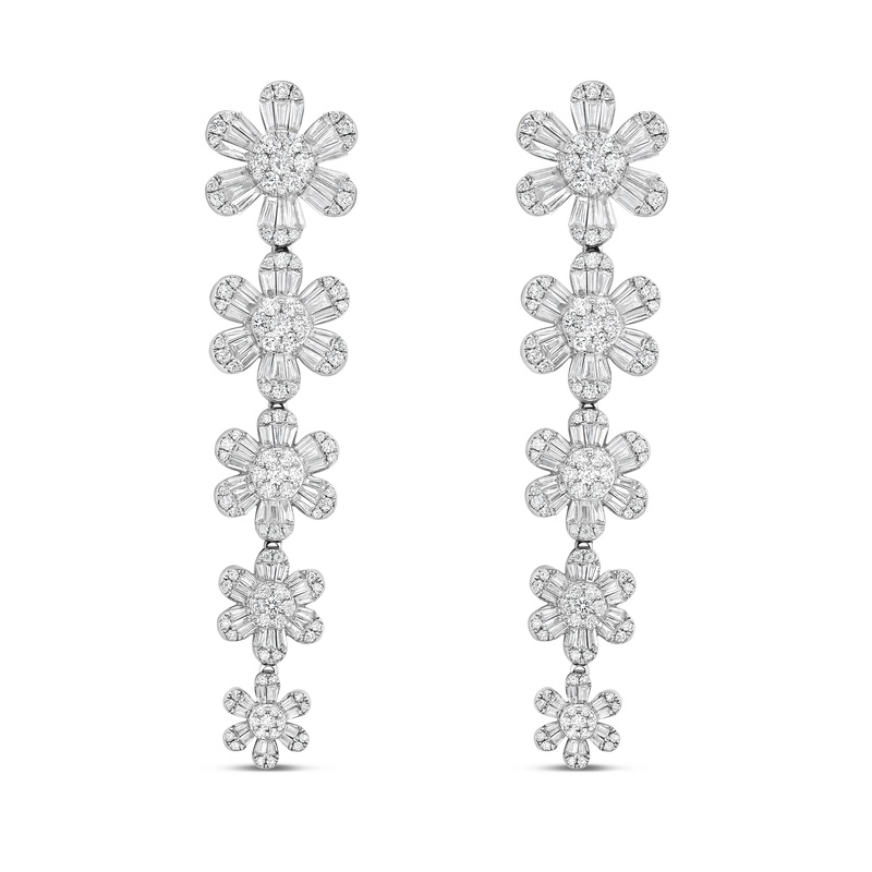 Graduated Diamond Flower Drop Earrings